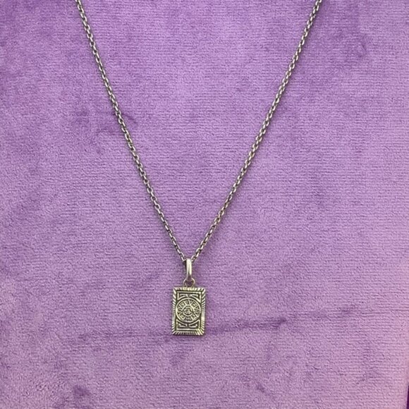 Vintage Sterling Silver Aztec Calendar Pendant Necklace unisex - Picture 1 of 5